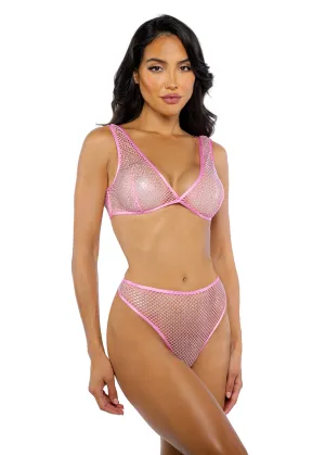LI754 - Think Pink Rhinestone Bralette 2-Piece Short Set