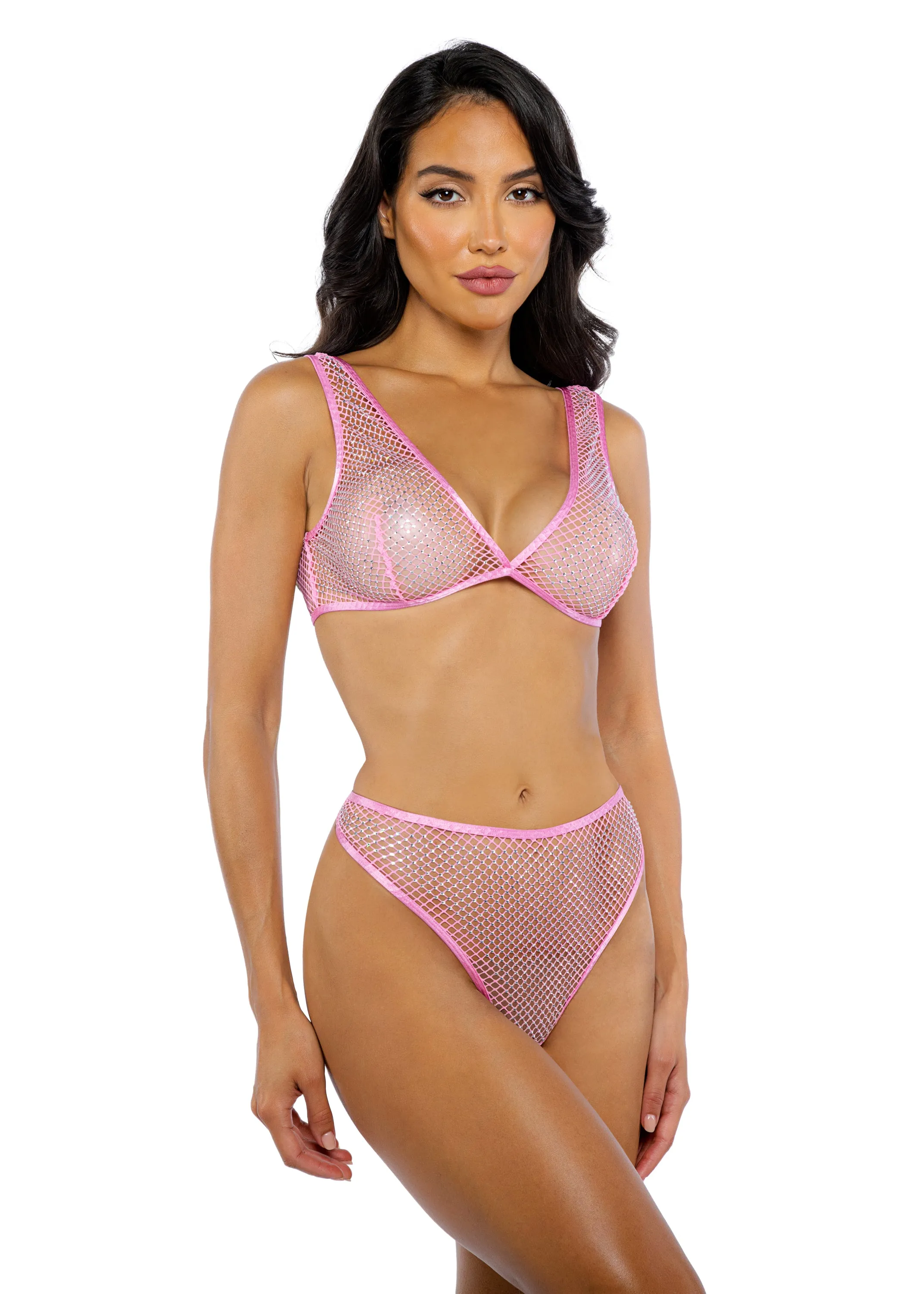 LI754 - Think Pink Rhinestone Bralette 2-Piece Short Set