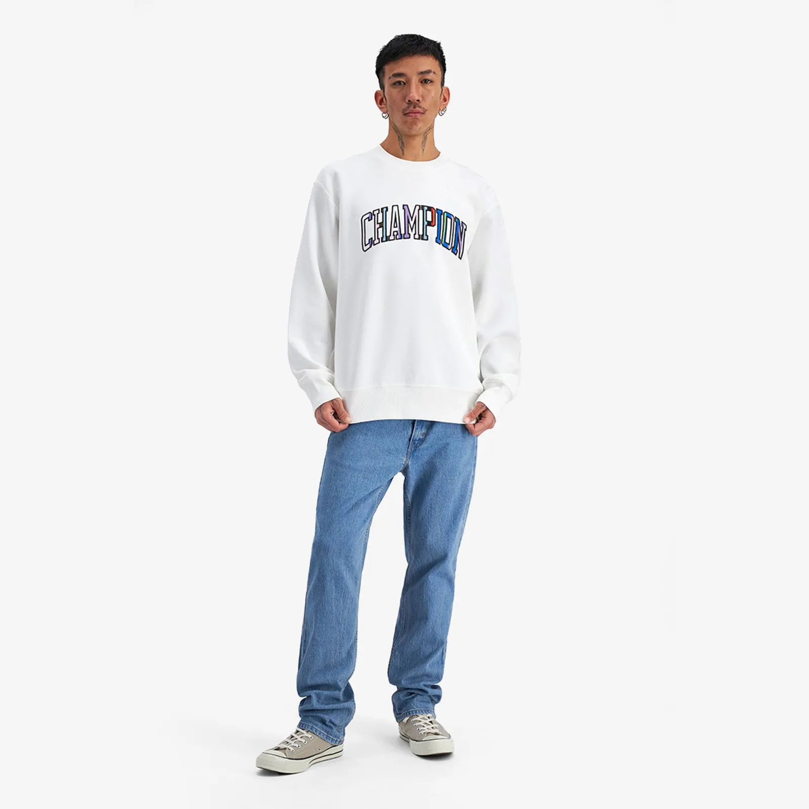Lifestyle Jacquard Twill Pride Crew - White