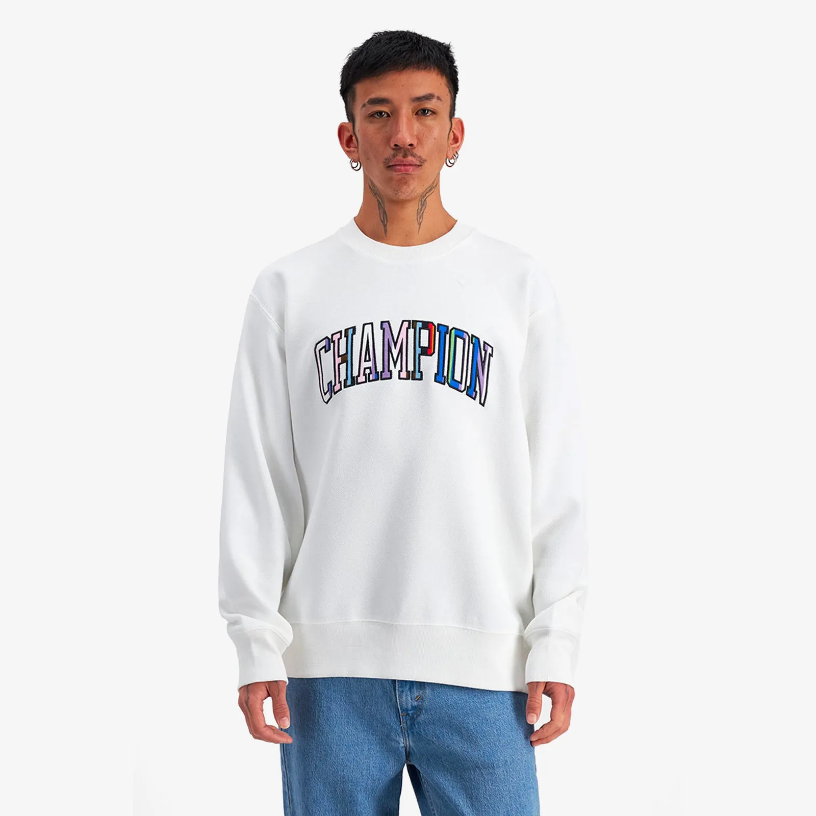 Lifestyle Jacquard Twill Pride Crew - White