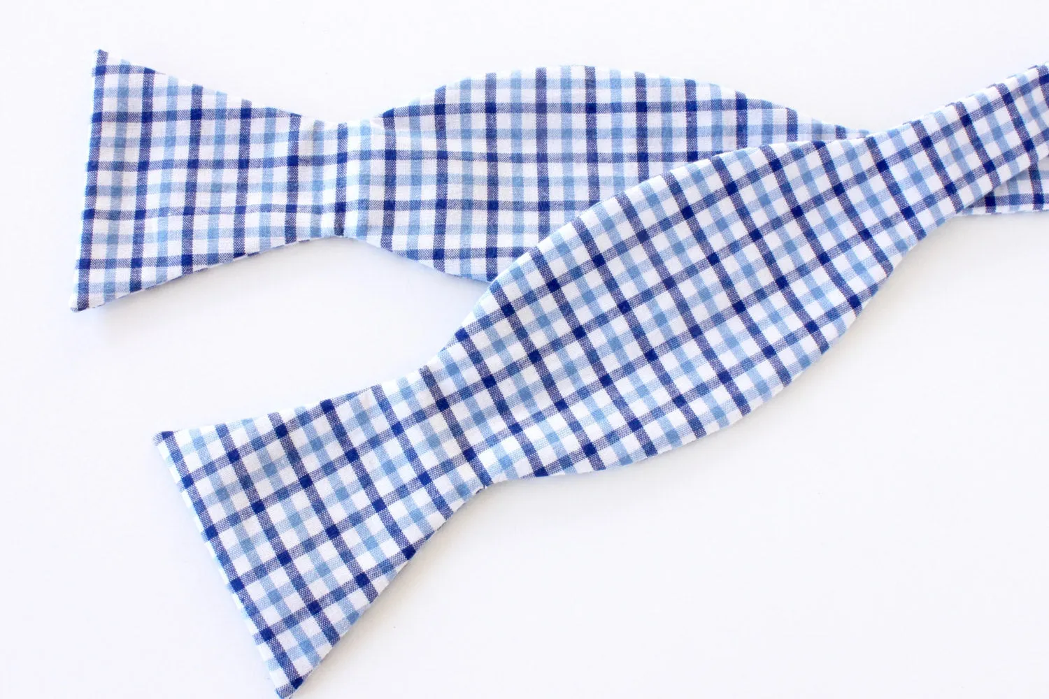Light Blue and Navy Gingham Bow Tie