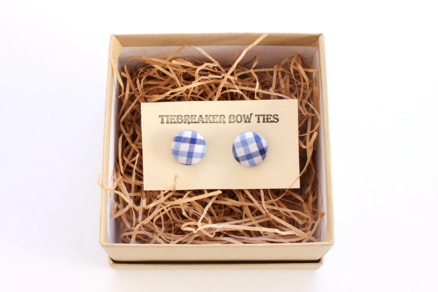 Light Blue and Navy Gingham Bow Tie