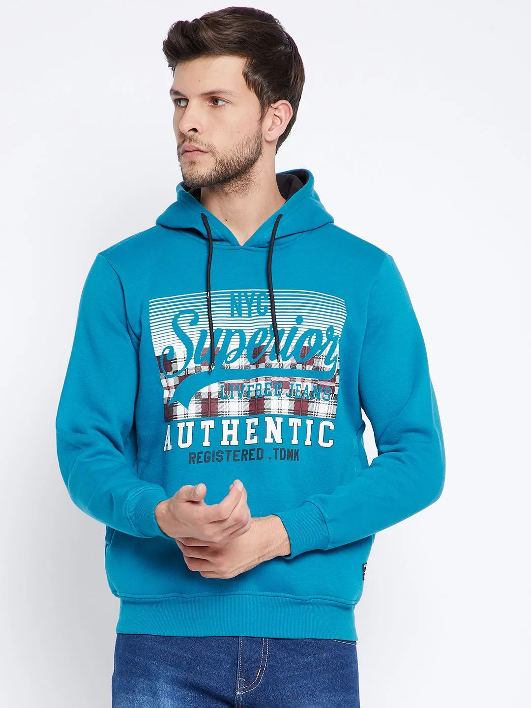 Livfree Men's Hoodie Full Sleeves Solid Sweatshirt - Peacock