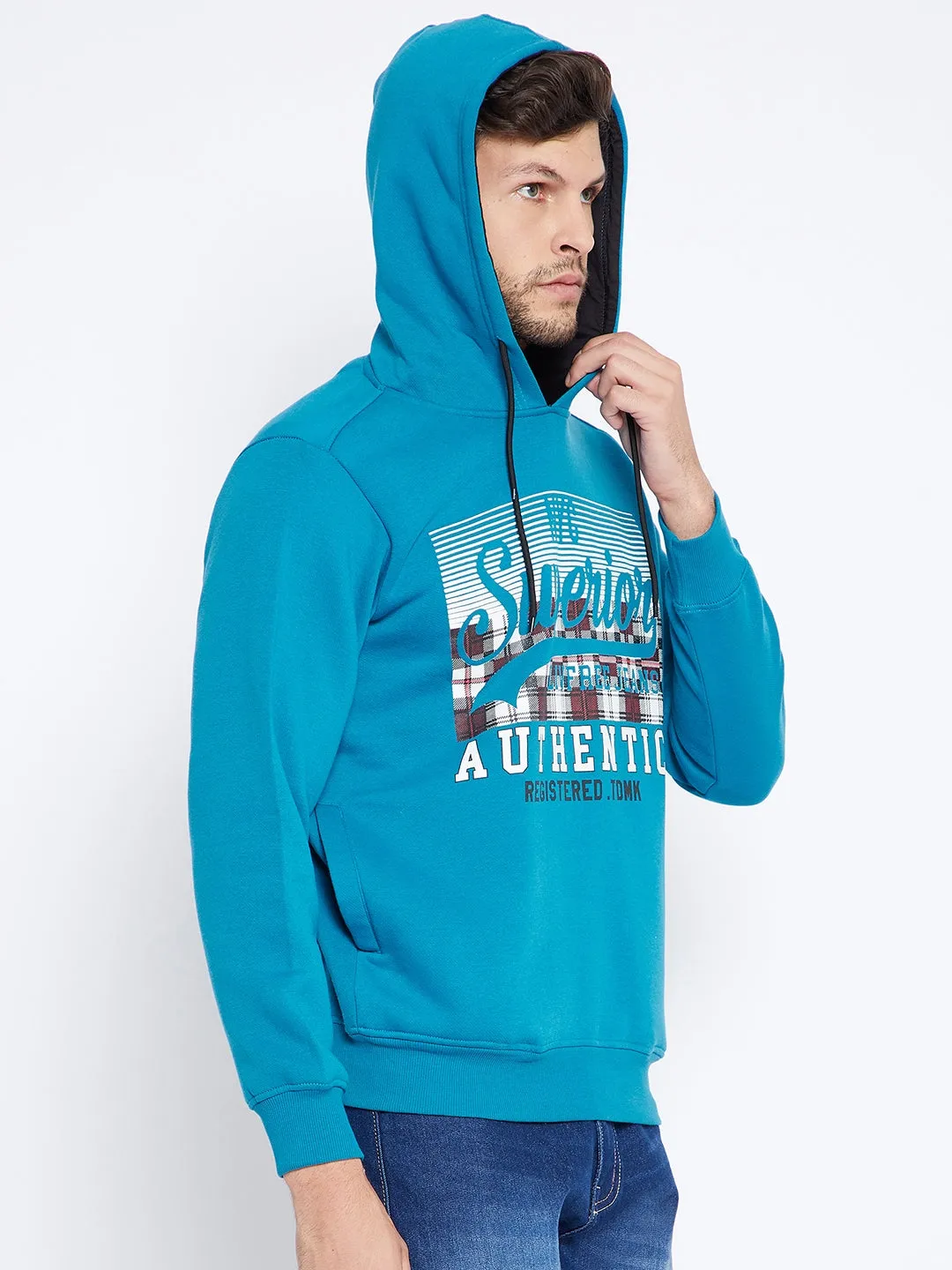 Livfree Men's Hoodie Full Sleeves Solid Sweatshirt - Peacock