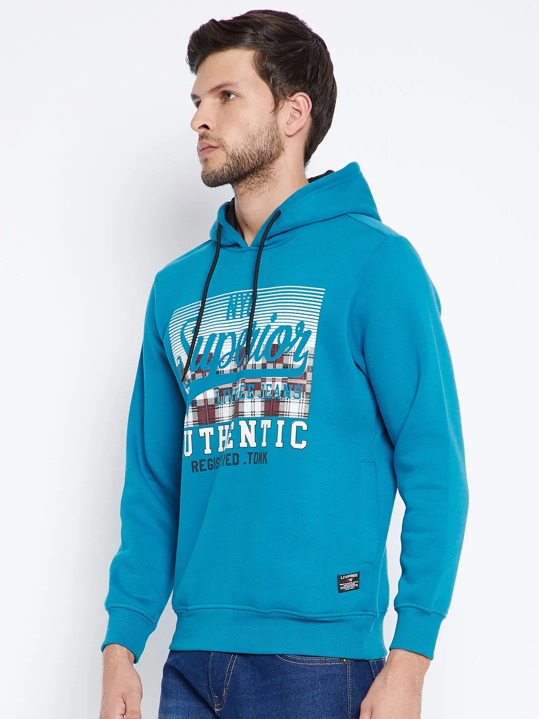 Livfree Men's Hoodie Full Sleeves Solid Sweatshirt - Peacock
