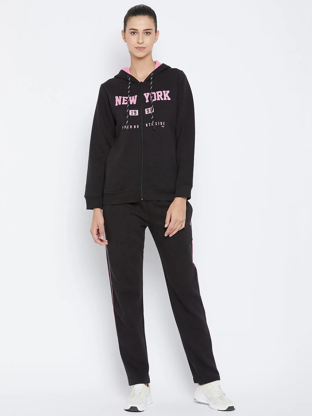 Livfree Women's Hoodie Solid Tracksuit - Black (Zipper)