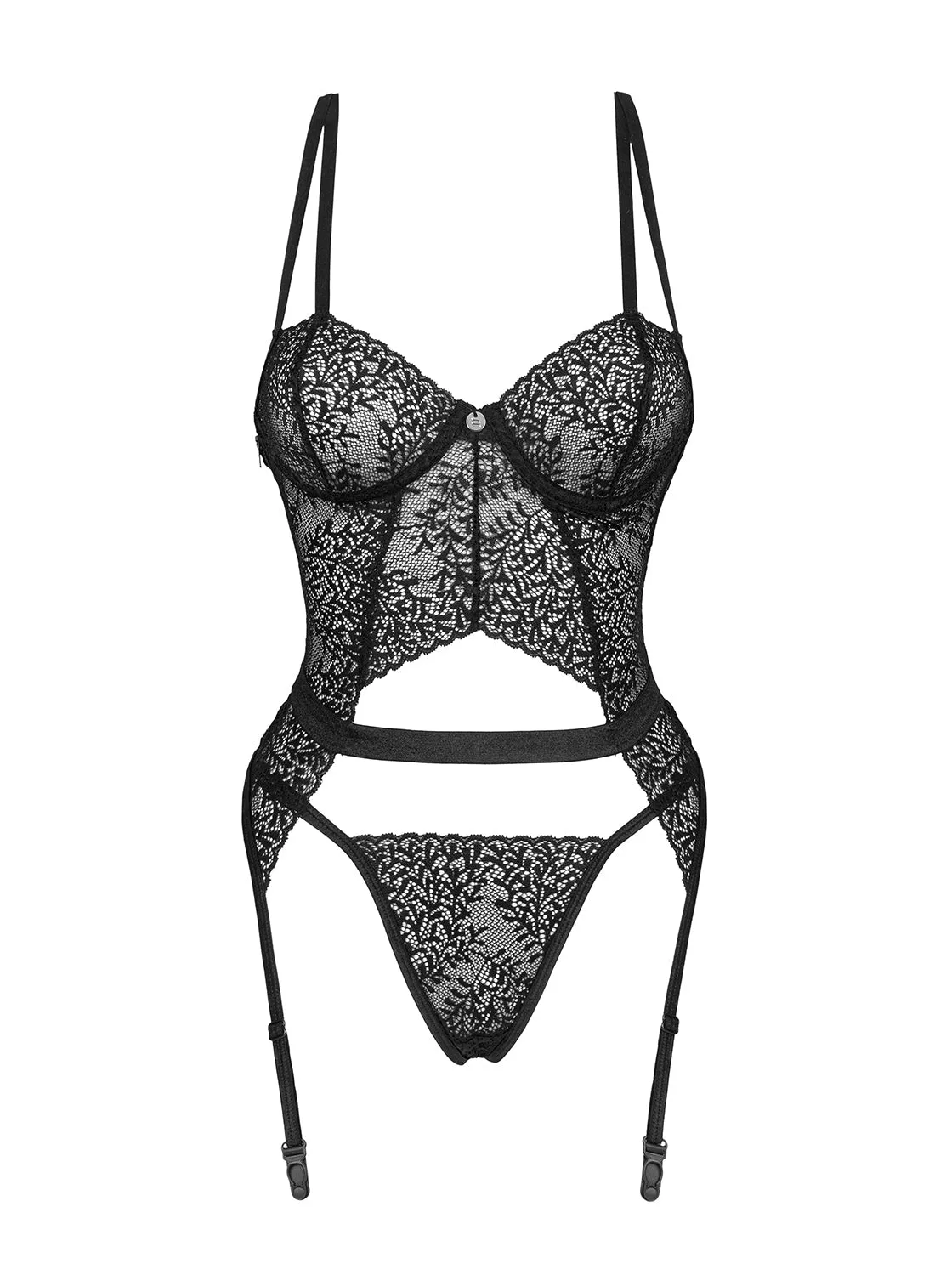 Luxe European Black Lace Garter Teddy