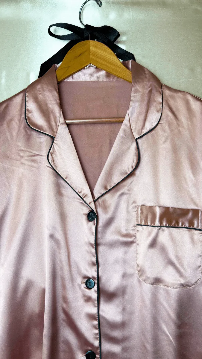 Luxurious Satin Pink Collared Pajama Shirt