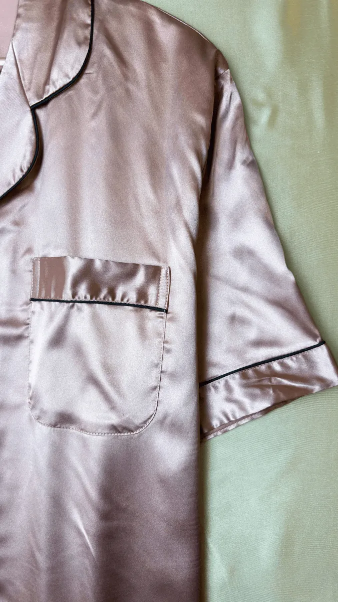 Luxurious Satin Pink Collared Pajama Shirt