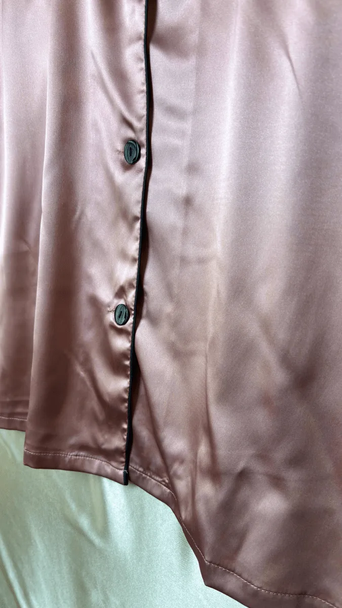 Luxurious Satin Pink Collared Pajama Shirt