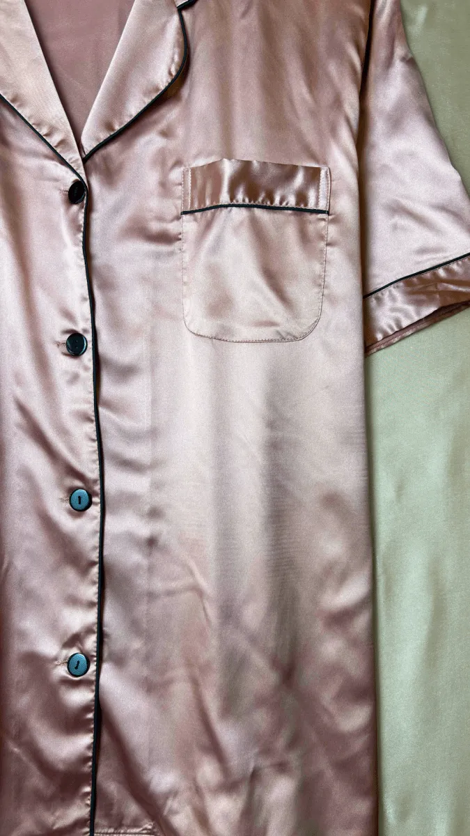 Luxurious Satin Pink Collared Pajama Shirt