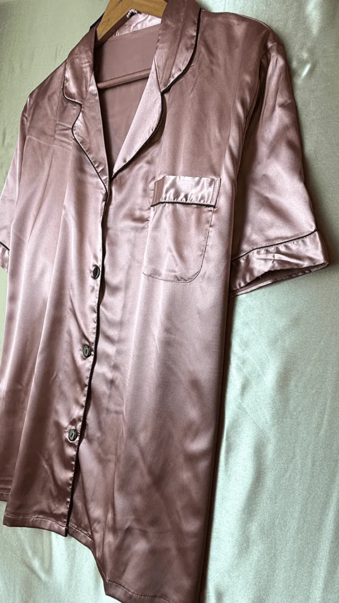 Luxurious Satin Pink Collared Pajama Shirt