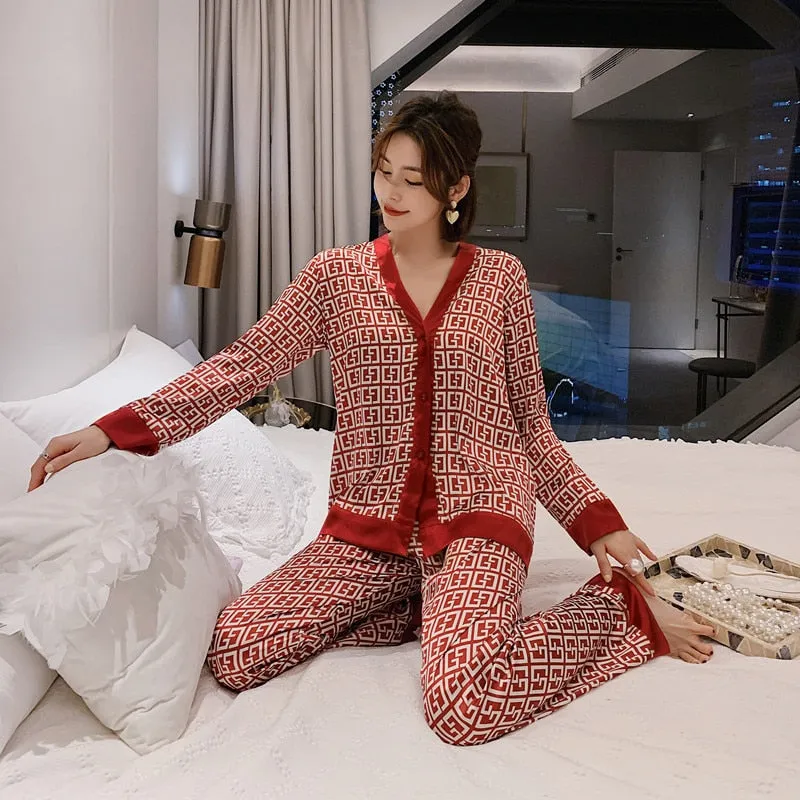 Luxury Sleepwear Silk Pajamas Leopard Design