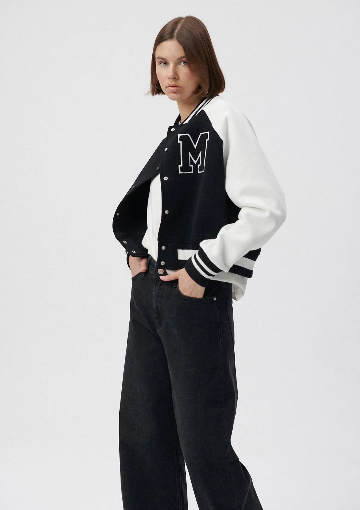M Printed Black College Jacket
