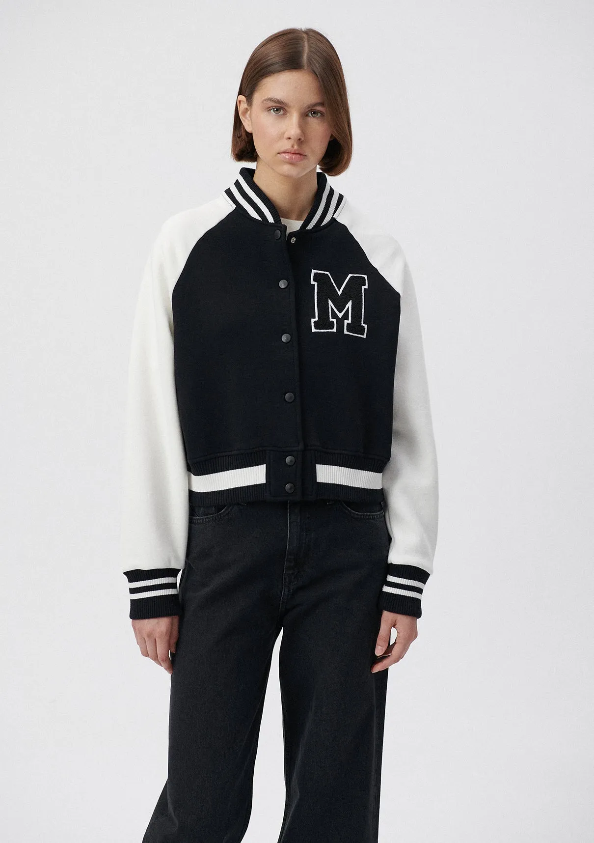 M Printed Black College Jacket