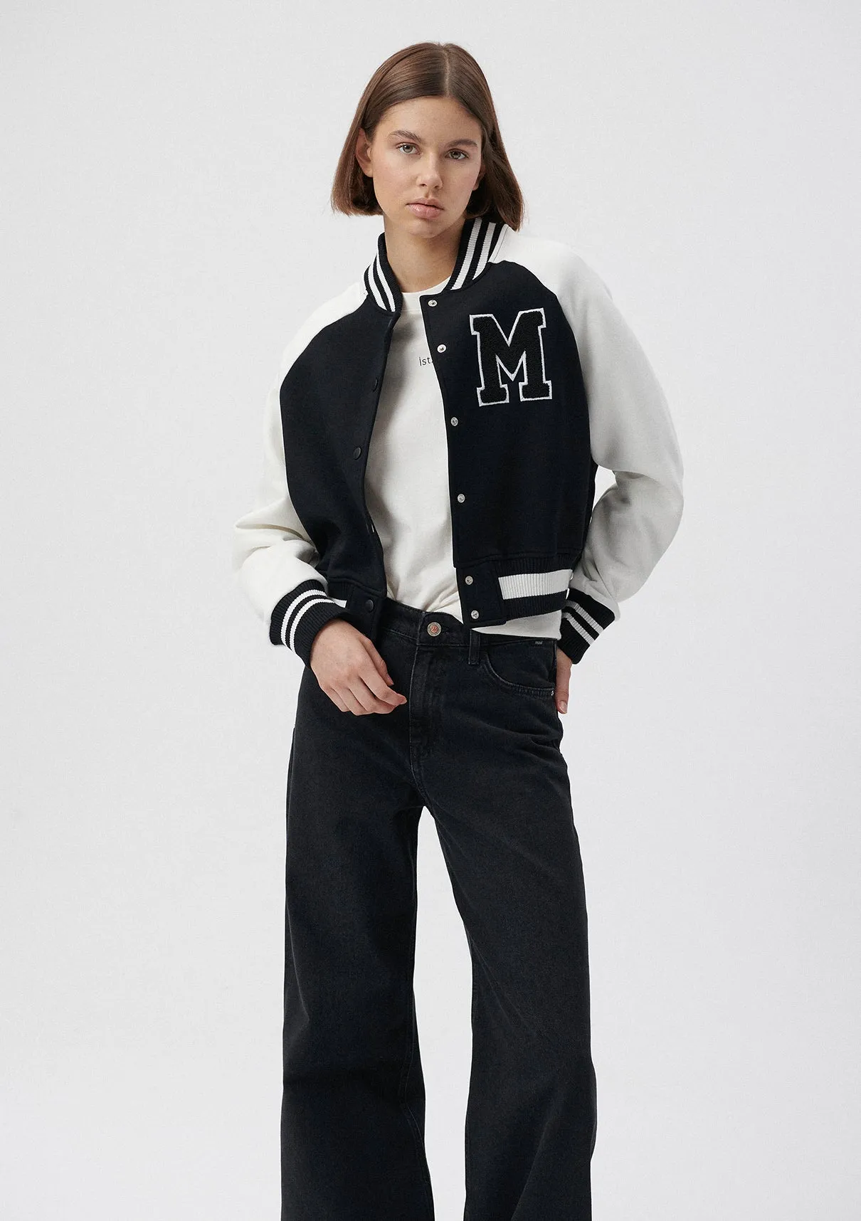 M Printed Black College Jacket