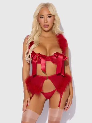 Marilyn Feather & Mesh Openable Bra, Garter & G-String Set