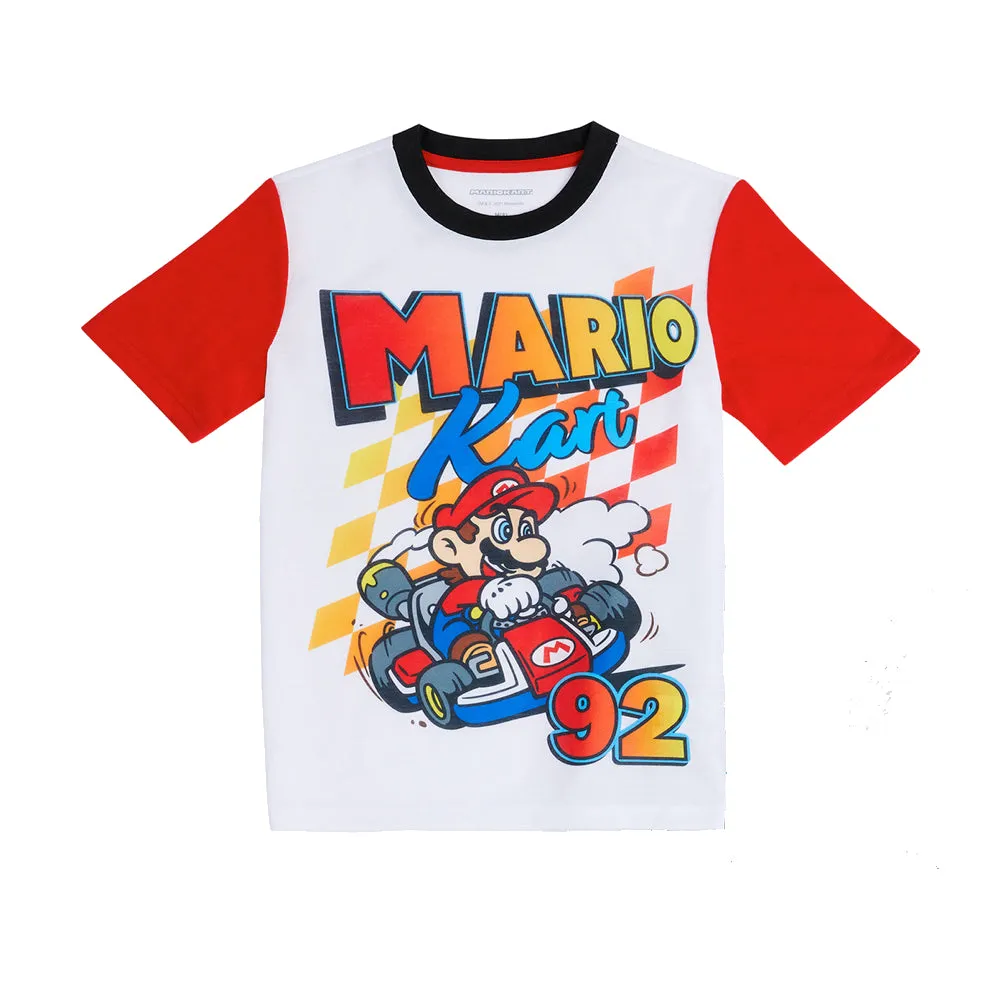 Mario Kart Boys Pajamas Set, Short Sleeve Little Big Kid PJ's, 2-Piece Mario Sleepwear, 4-12