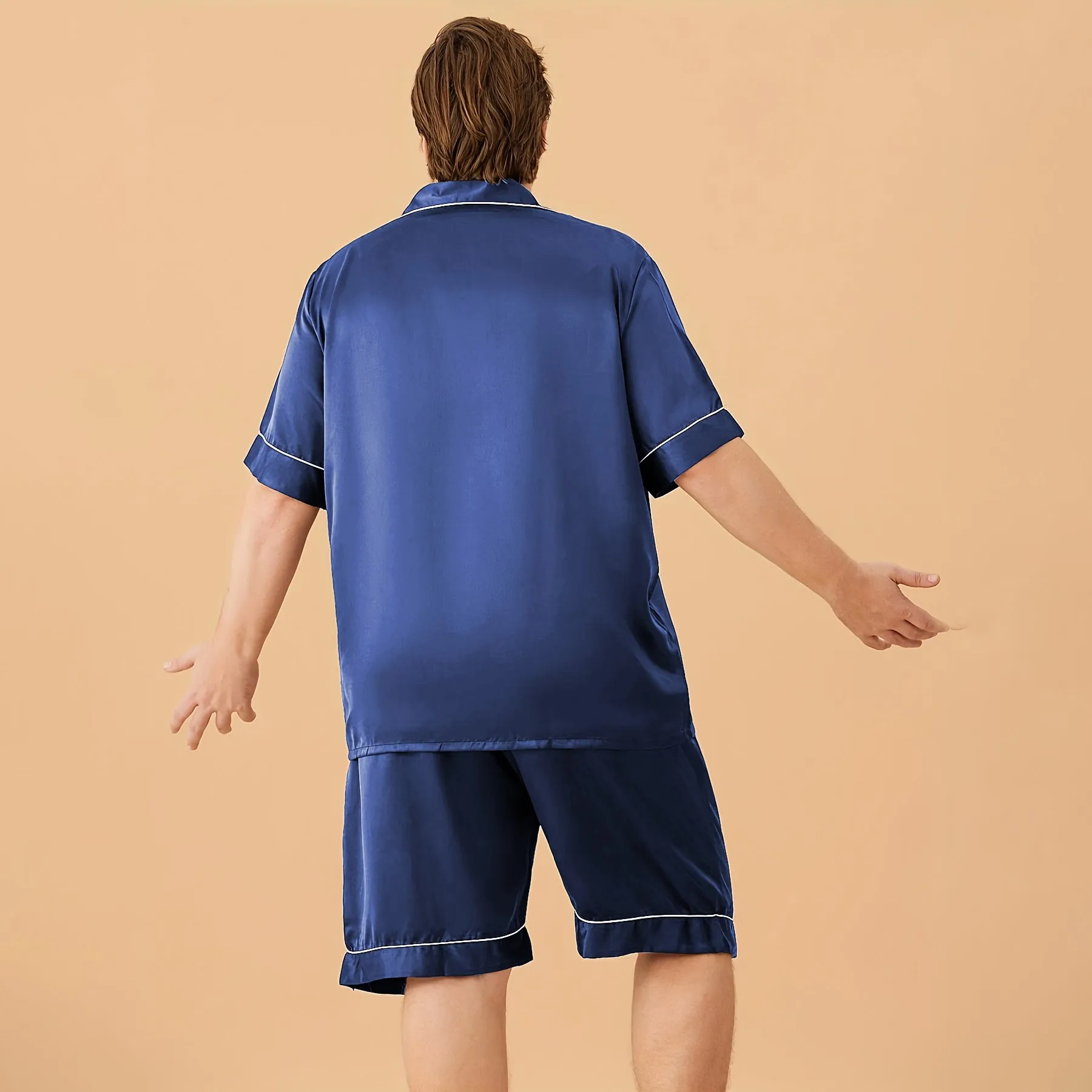 Men Plus Size Short Silk Pajamas Set Pure Silk Sleepwear