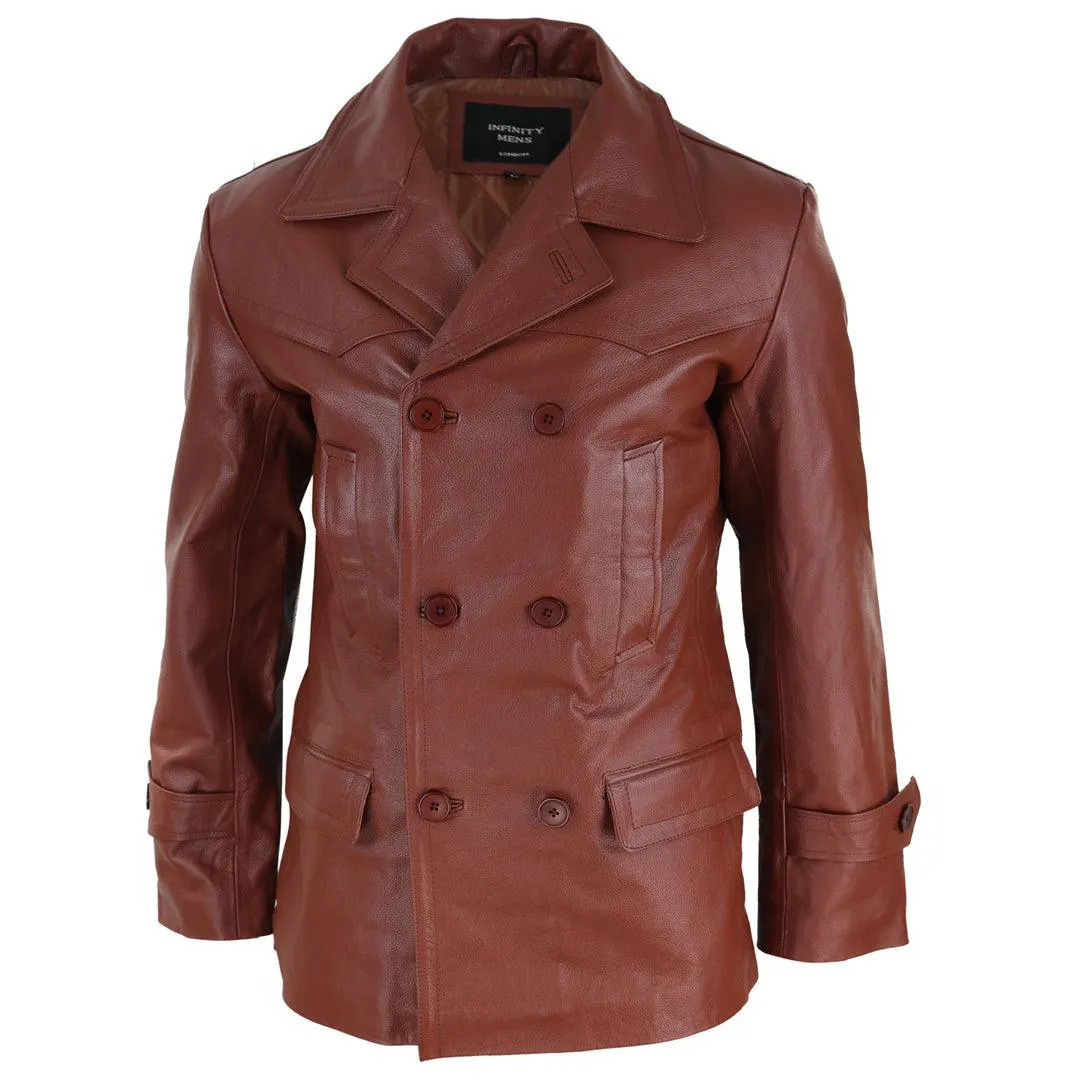 Mens 3/4 Double Breasted Real Leather Dr Who Kreigsmarine Uboat Jacket