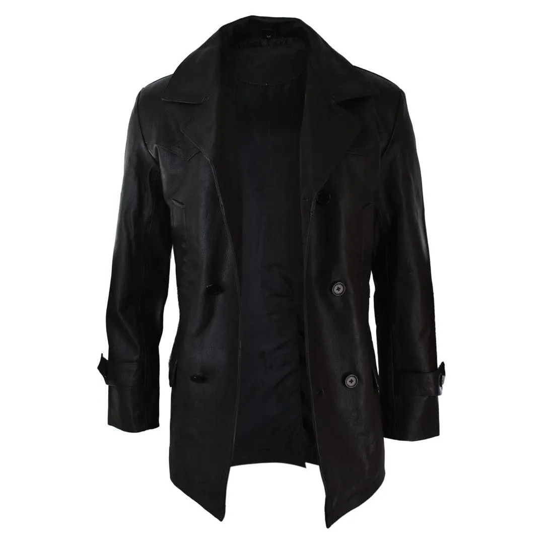Mens 3/4 Double Breasted Real Leather Dr Who Kreigsmarine Uboat Jacket