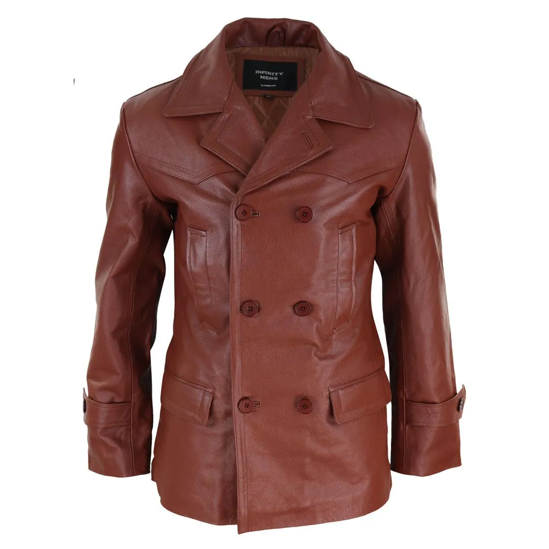 Mens 3/4 Double Breasted Real Leather Dr Who Kreigsmarine Uboat Jacket