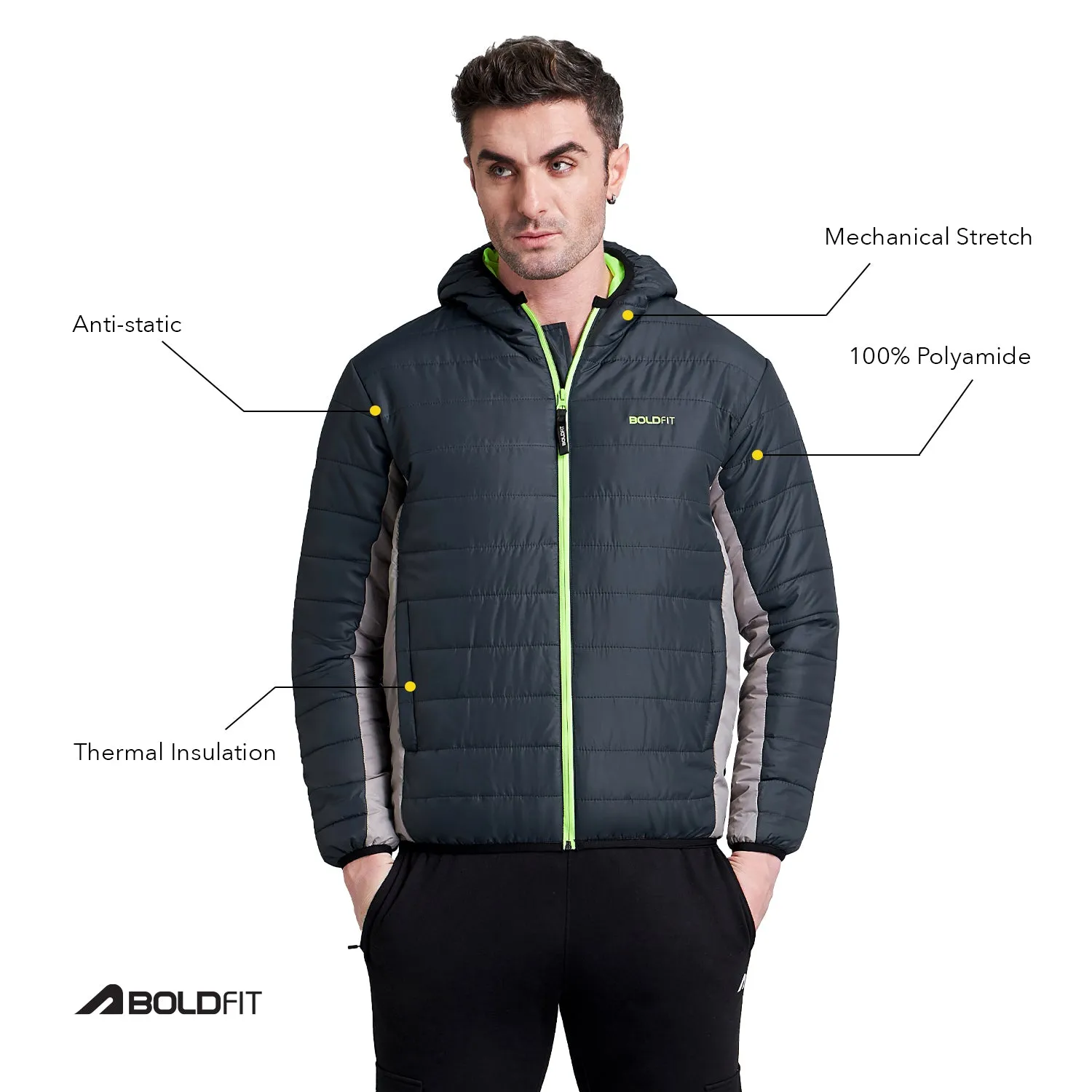 Mens Quilted Hooded Bomber Jacket - Navy