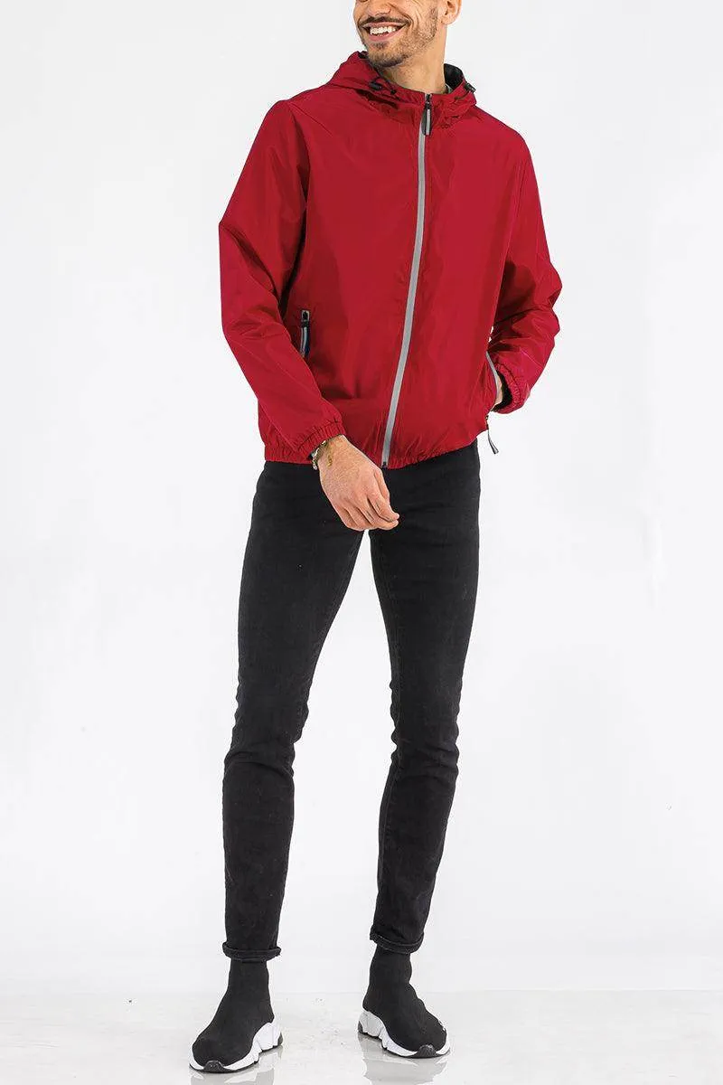 Men's Red Black Trim White Reflective Zipper Windbreaker