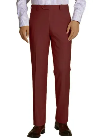 Men's Slim Fit Wool Feel Dress Pants in Burgundy