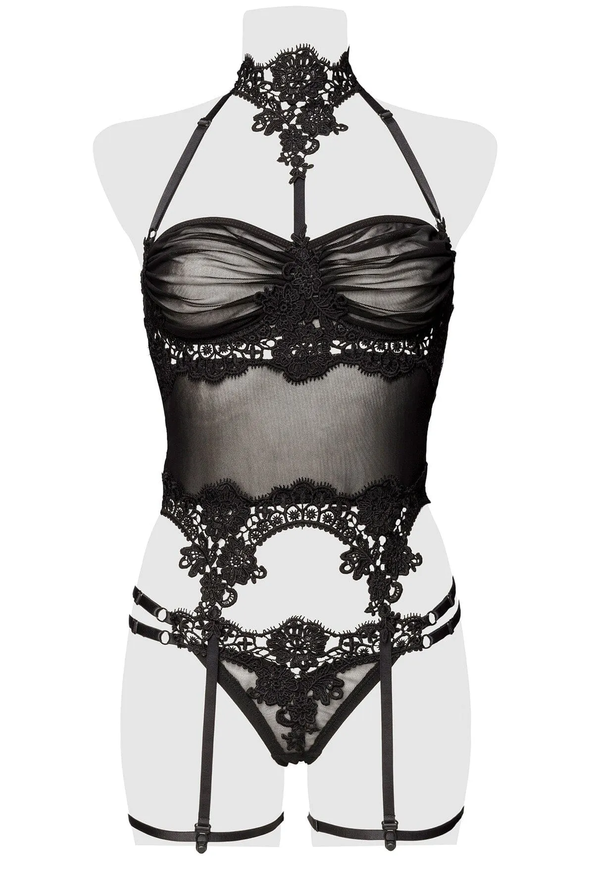 Mesh Halter Strappy Lingerie Set