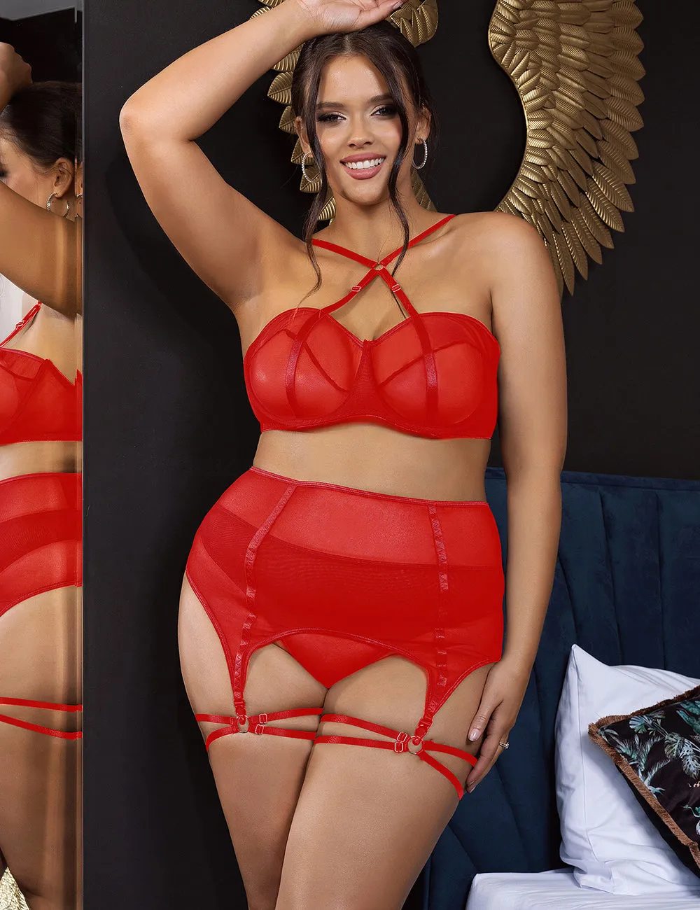 Mesh Underwire Garter Lingerie Egypt Set