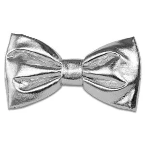 Metallic Silver Pre-Tied Bow Tie