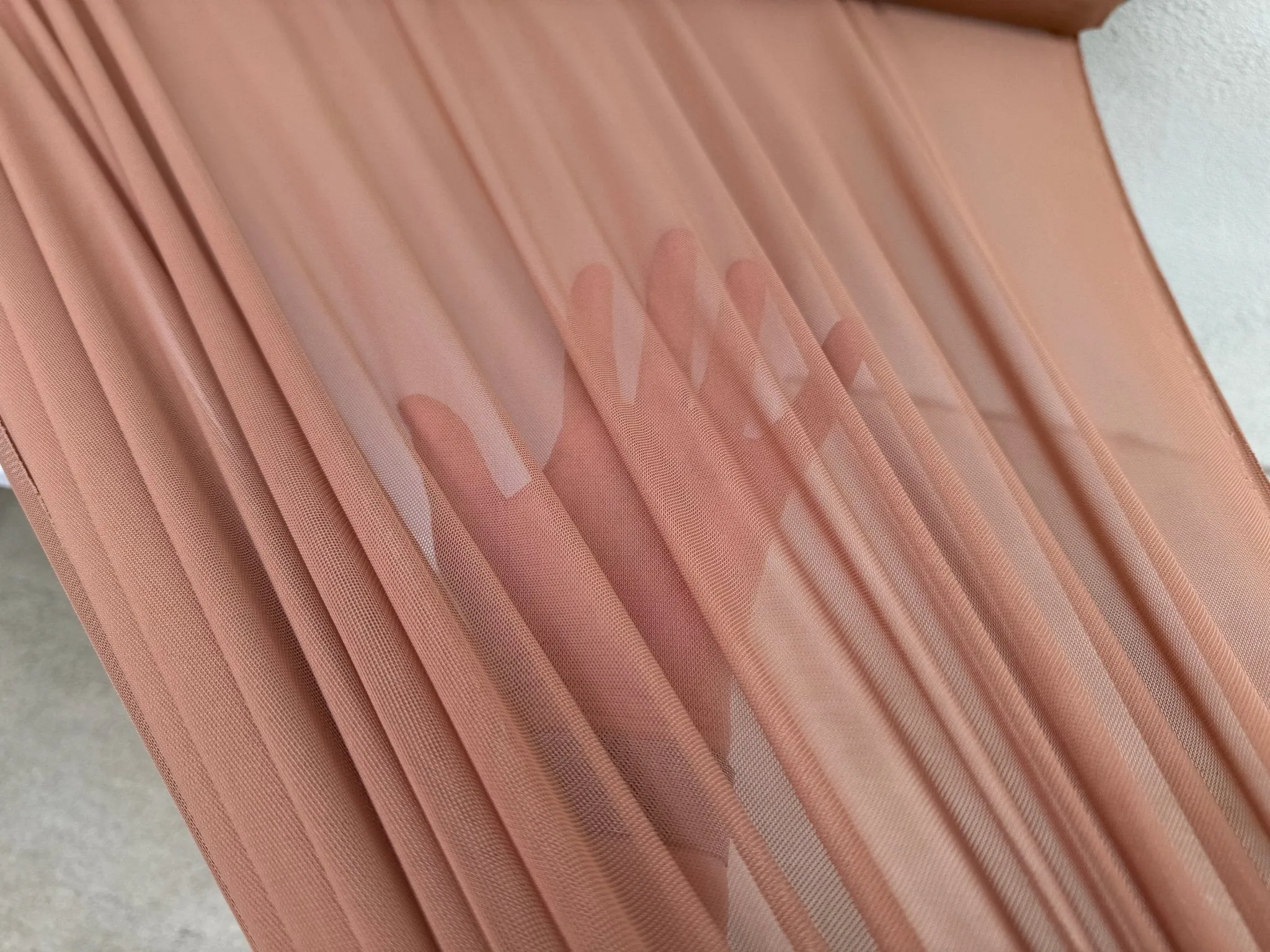 Mocha 4 way Stretch Power Mesh Fabric Nylon/Spandex Stretch, Bridal Power Mesh By Yard, Backdrop Soft Sheer Fabrics, Caramel Illusion Mesh