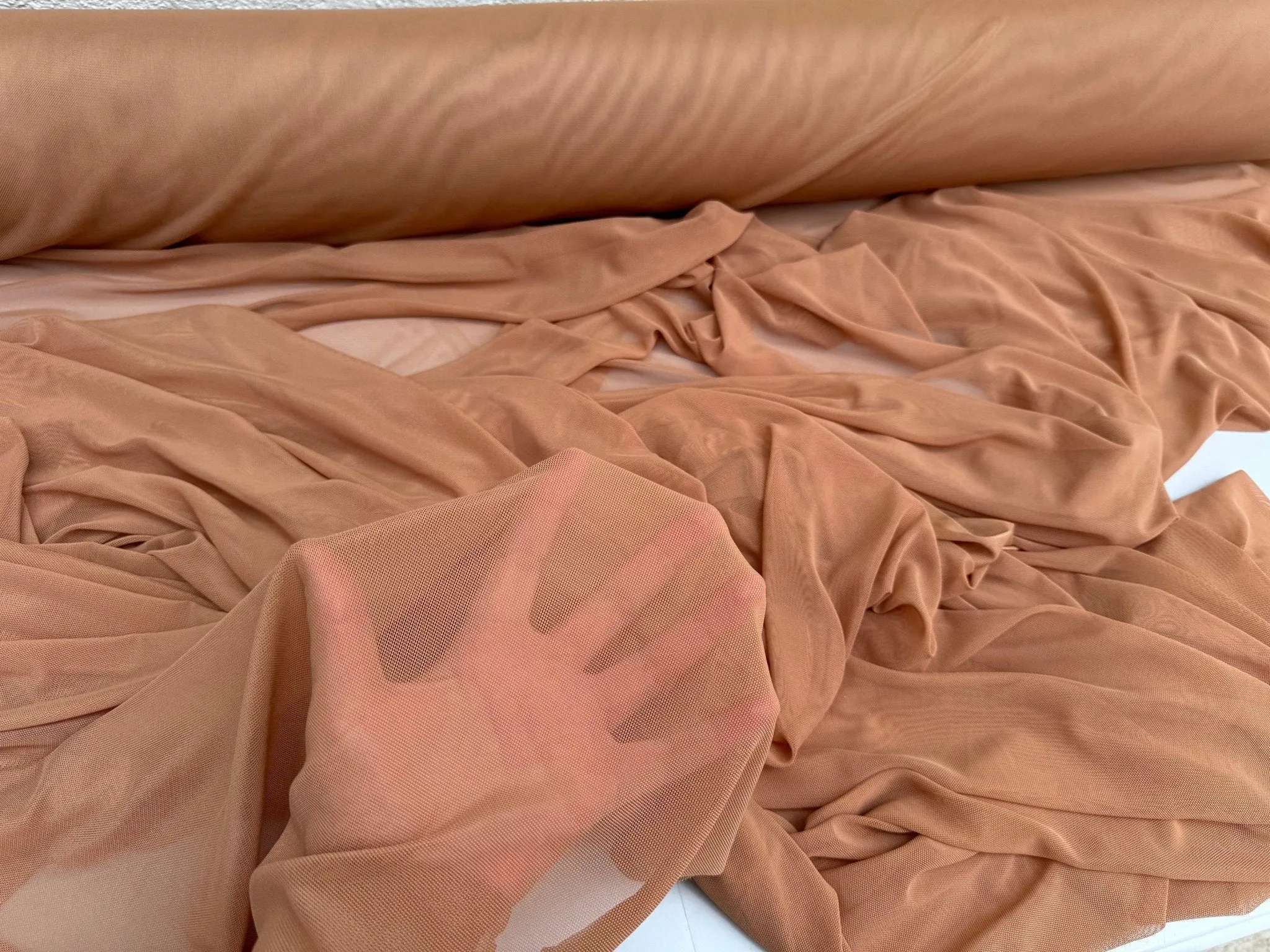 Mocha 4 way Stretch Power Mesh Fabric Nylon/Spandex Stretch, Bridal Power Mesh By Yard, Backdrop Soft Sheer Fabrics, Caramel Illusion Mesh