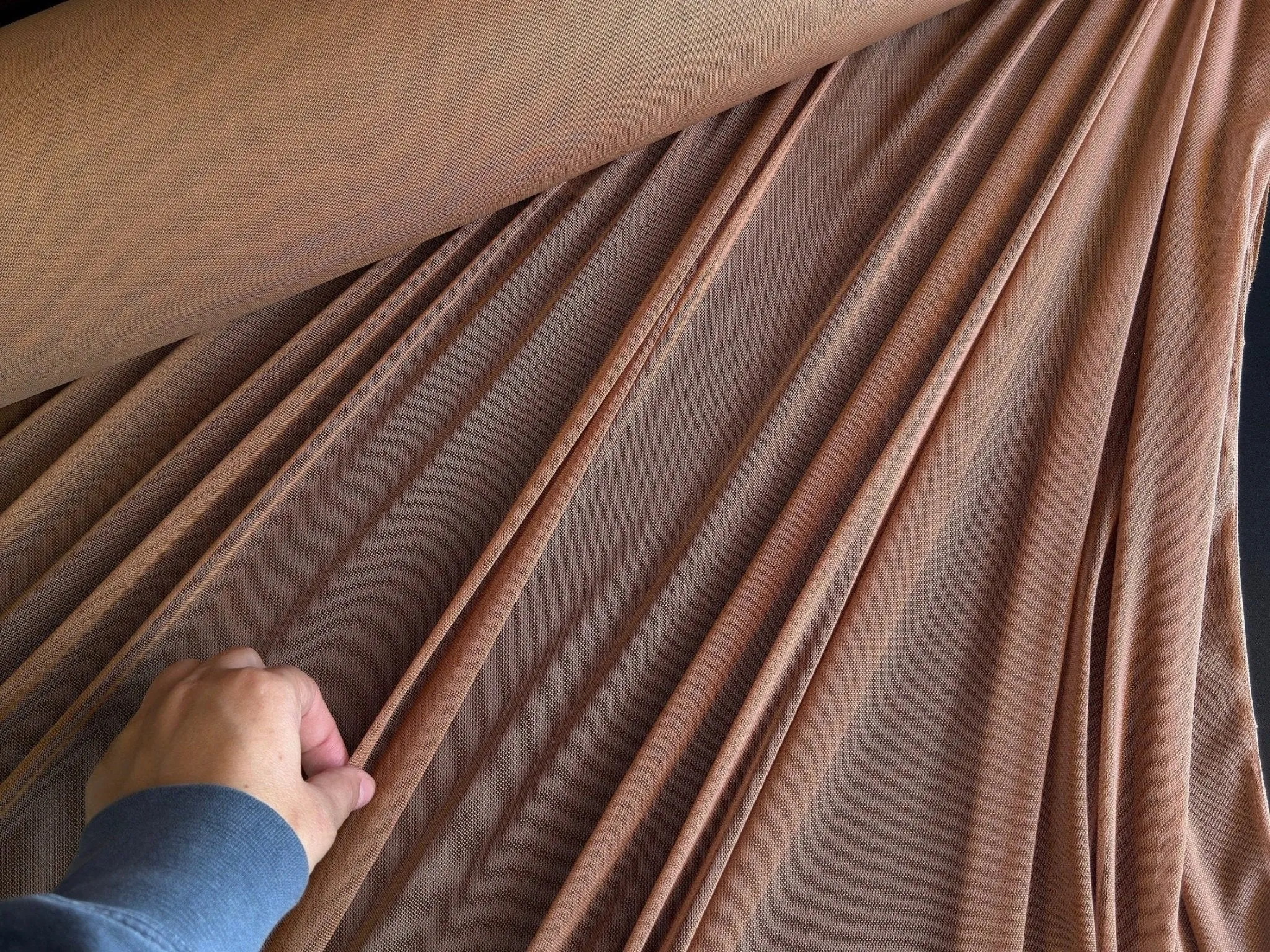 Mocha 4 way Stretch Power Mesh Fabric Nylon/Spandex Stretch, Bridal Power Mesh By Yard, Backdrop Soft Sheer Fabrics, Caramel Illusion Mesh