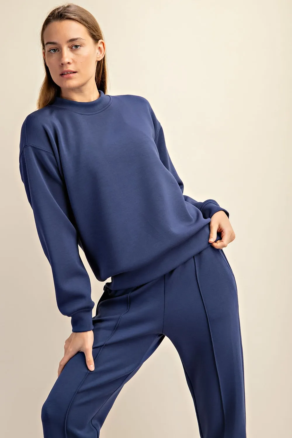 MODAL POLY SPAN SCUBA MOCK NECK PULLOVER