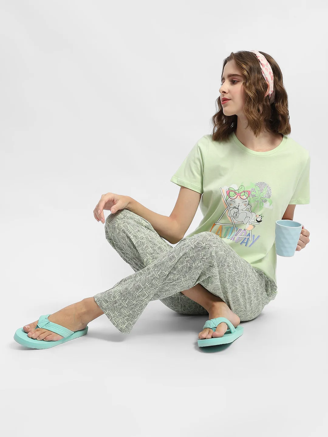 mSECRET Graphic Print Lime Green Two Piece Nightsuit