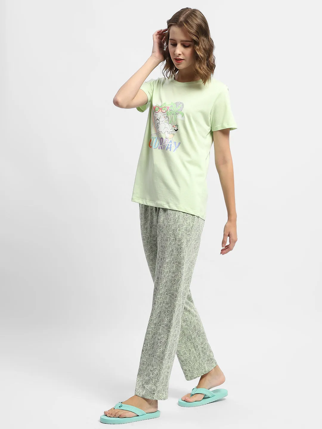 mSECRET Graphic Print Lime Green Two Piece Nightsuit