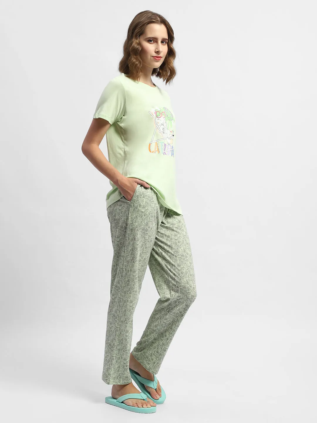 mSECRET Graphic Print Lime Green Two Piece Nightsuit
