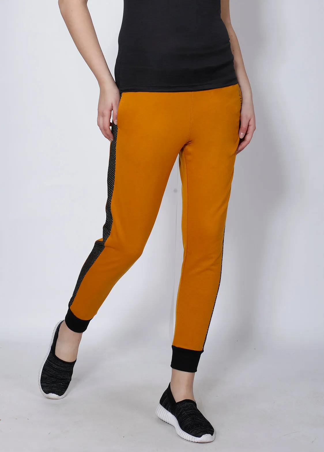 Mustard Joggers with Black Stripes
