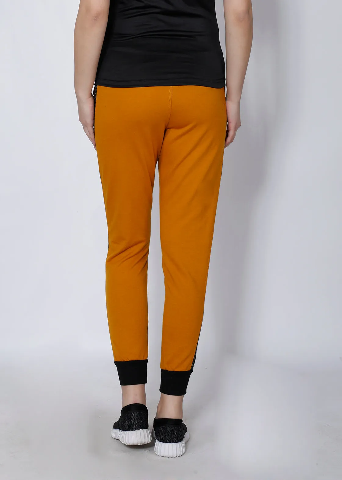 Mustard Joggers with Black Stripes