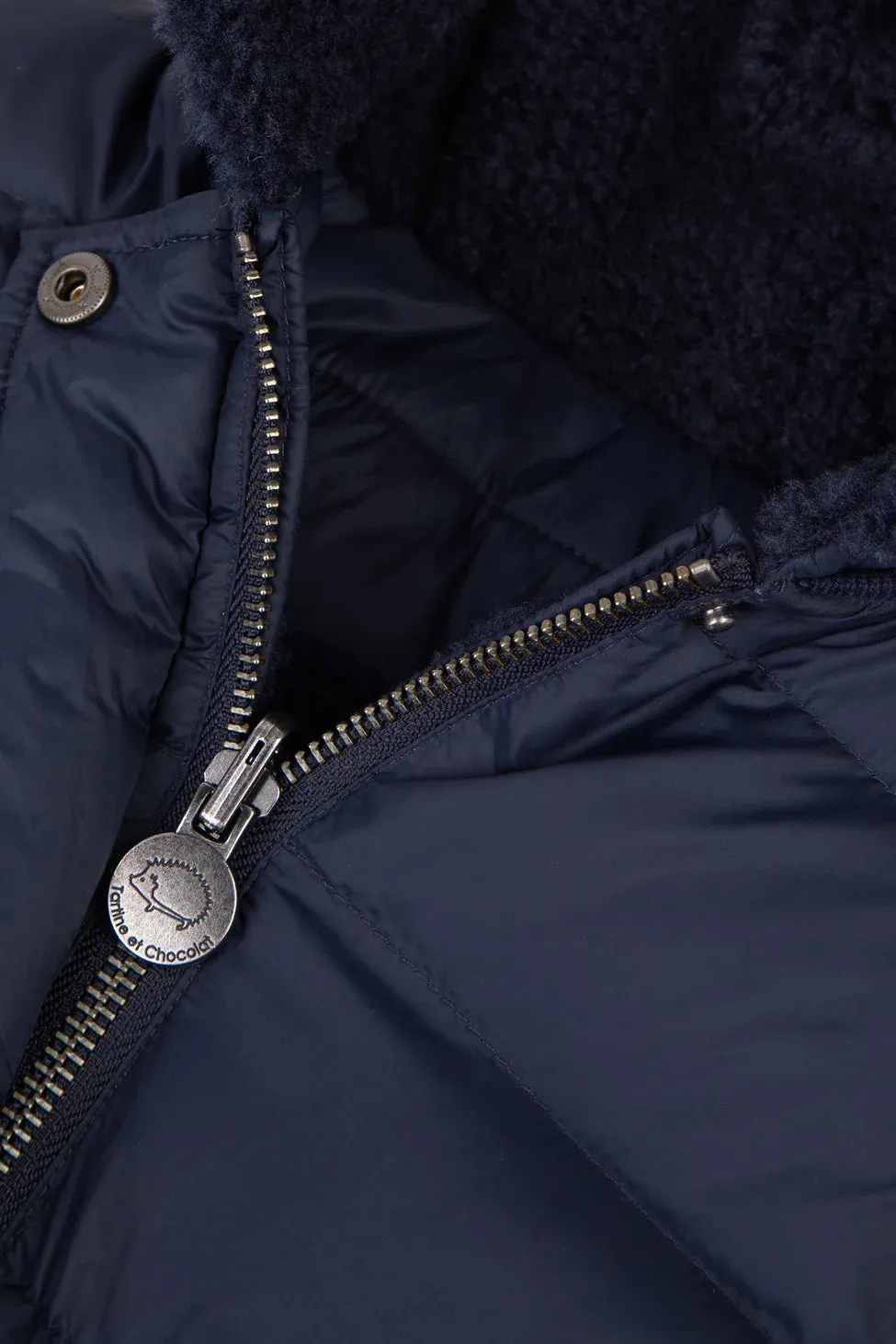 Navy Striped Trim Down Jacket