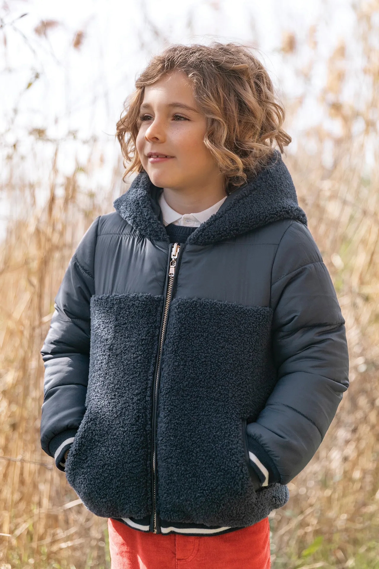 Navy Striped Trim Down Jacket