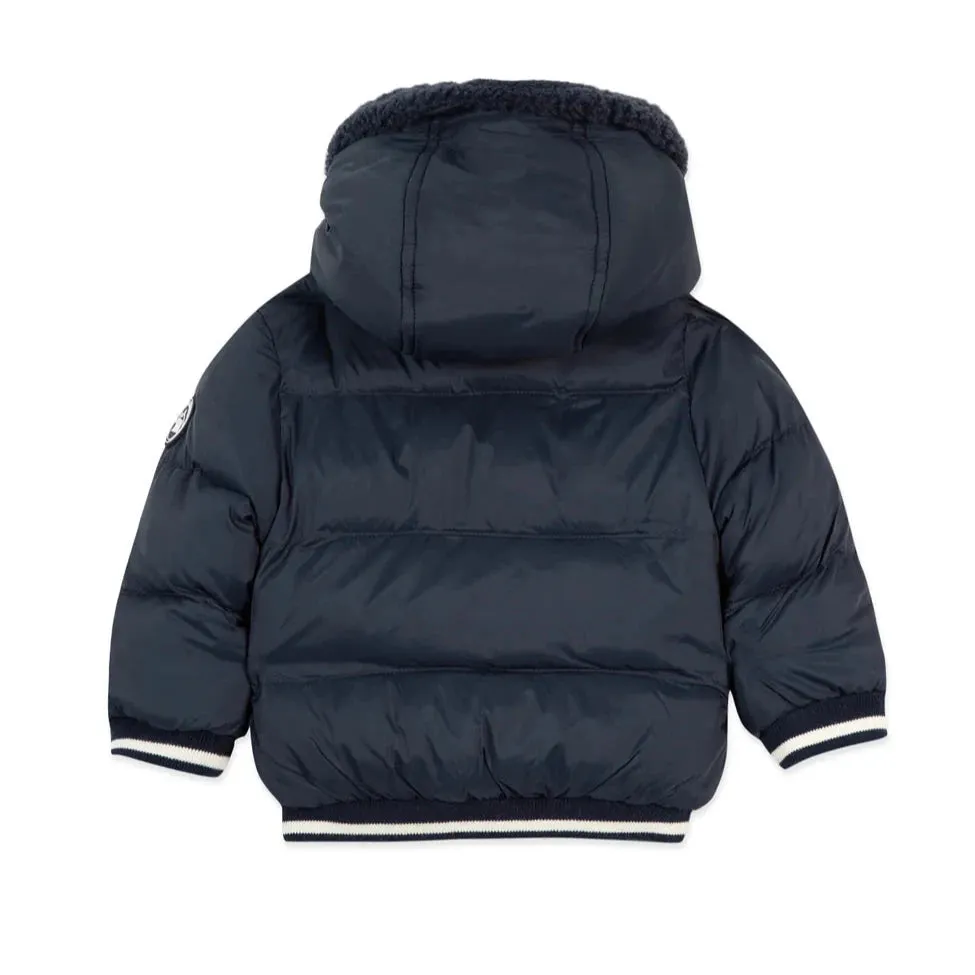 Navy Striped Trim Down Jacket