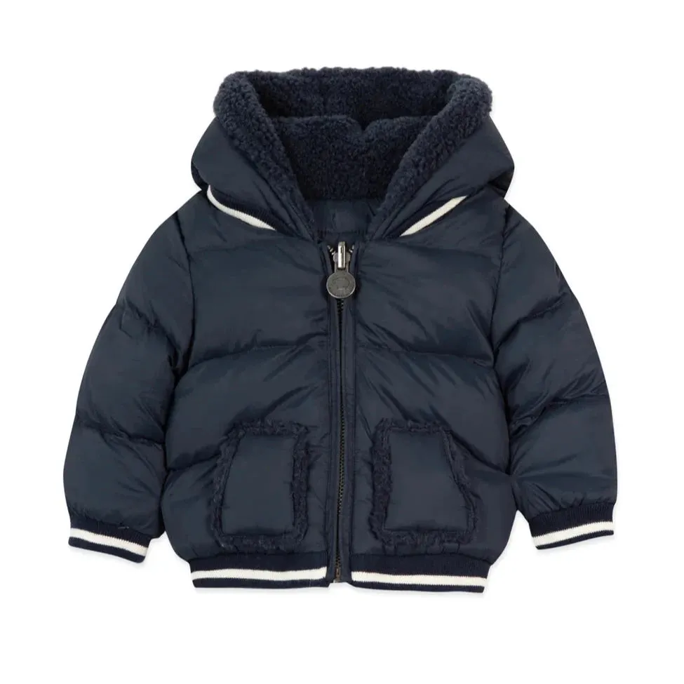 Navy Striped Trim Down Jacket