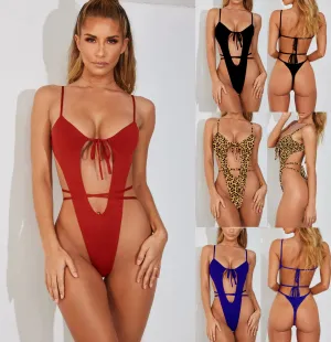 New Bikini Ladies Bikini Solid Color Wind One-piece Swimsuit trendy