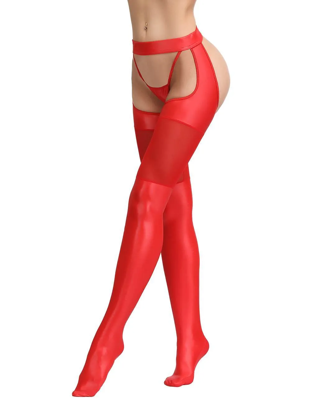 New Black & Red Sexy Faux Leather Stockings