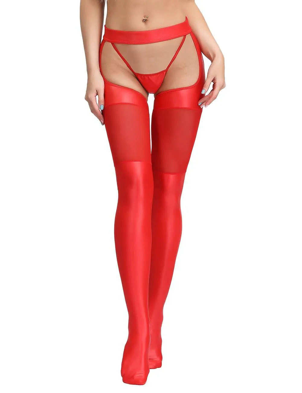 New Black & Red Sexy Faux Leather Stockings