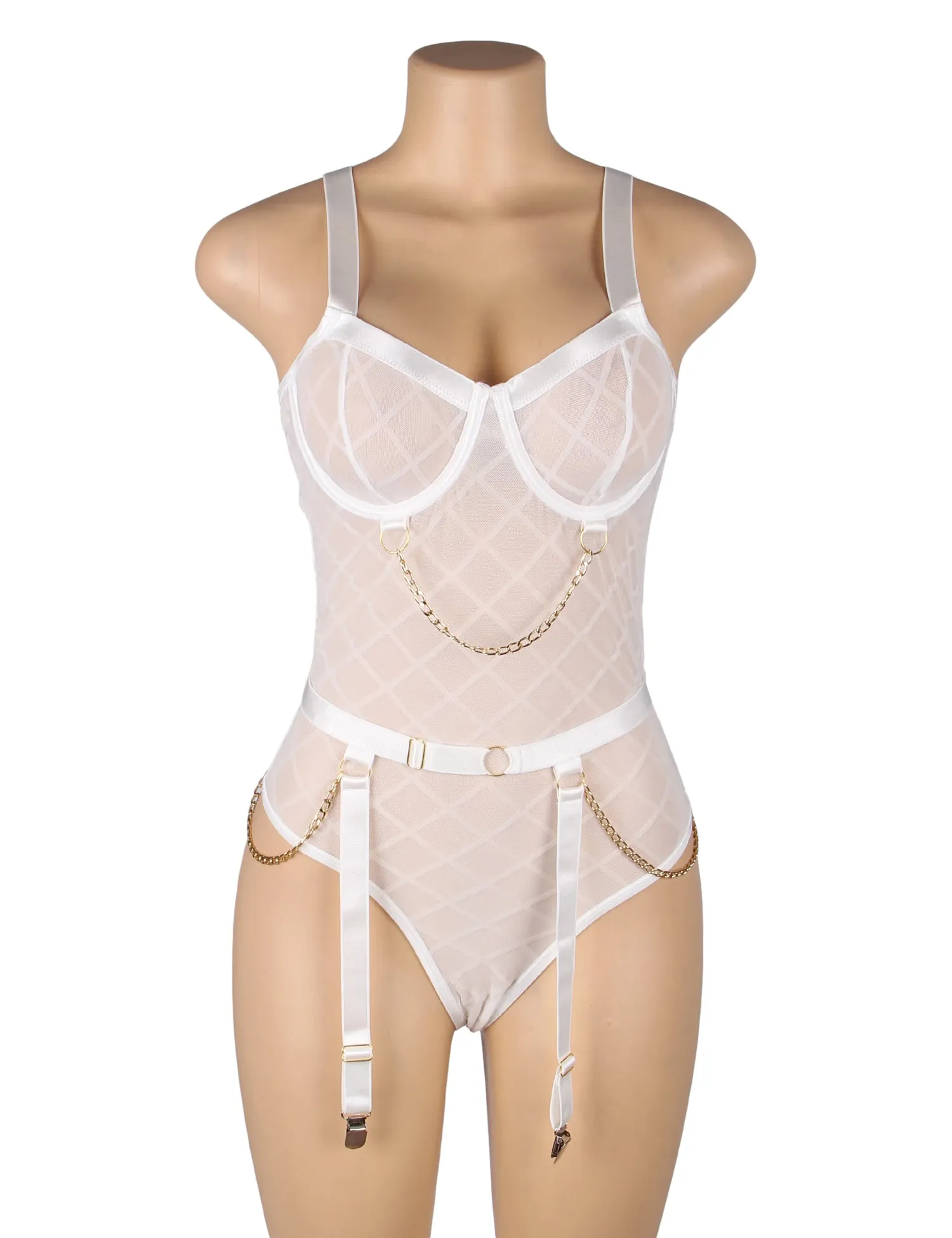 New Black Mesh Chain Bodysuit Hot Lingerie