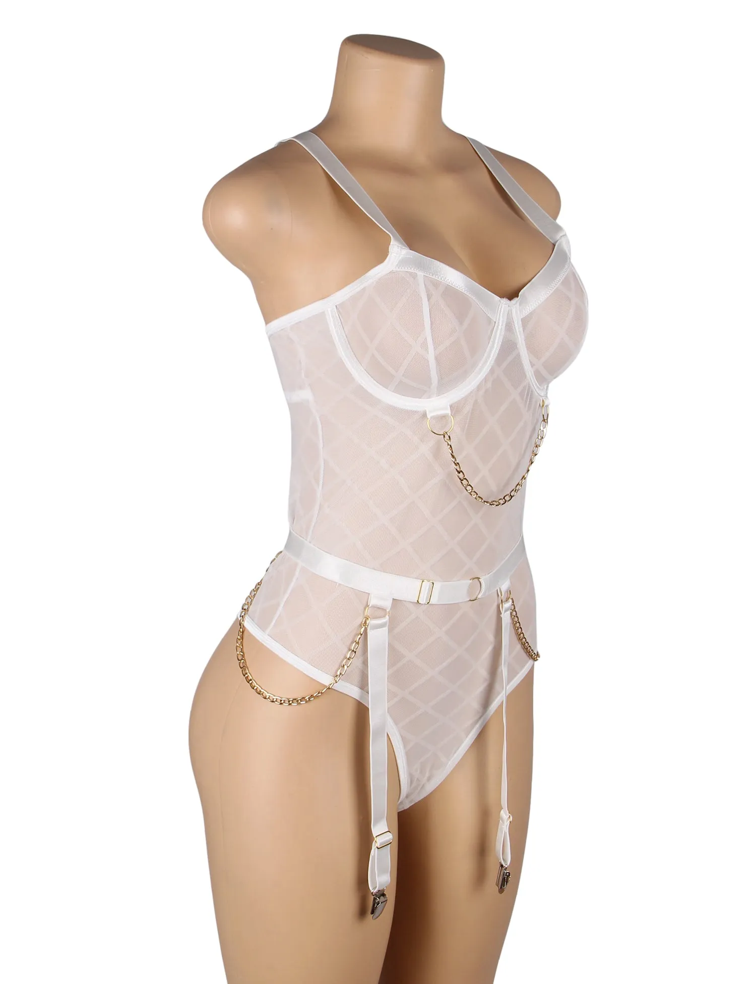 New Black Mesh Chain Bodysuit Hot Lingerie